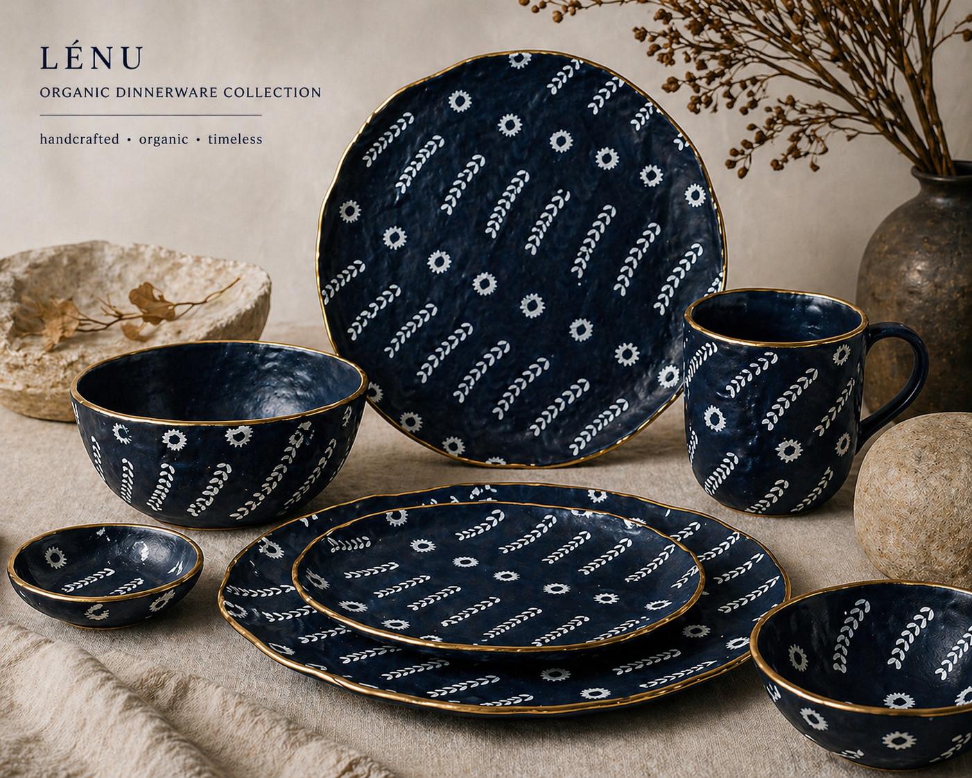 Hand-dipped indigo dinnerware collection